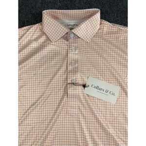 Collars & Co Shirt Mens Medium Polo Orange Plaid Performance Short Sleeve NWT